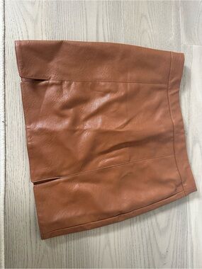 Shinestar Faux Leather Mini Skirt in Warm Brown
